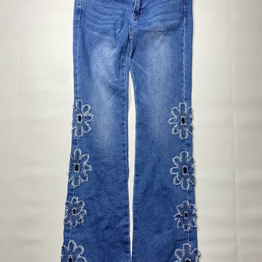 Sky Jeans Blue Floral-Appliqué Boot Cut Jeans